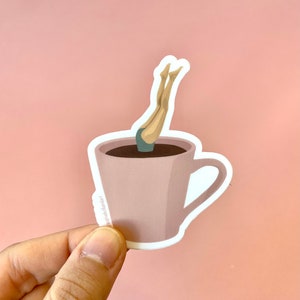Coffee Lover Girl Sticker | Durable Weatherproof Water Resistant Vinyl Decal | Die Cut Stickermule Hand Drawn Laptop Waterbottle Hydroflask