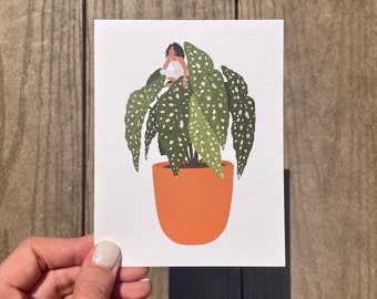 Begonia Maculata Girl Greeting Card | Plant Lover Greeting Card | Hand Illustrated Blank Quality Paper | Plant Themed Plant Mom Parent