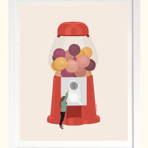 Gumball Girl Illustrated Art Print 8x10 | Gallery Wall Print Candy Poster Kitchen Print Food Art | Unframed Mailed Art | Funny Concept Art