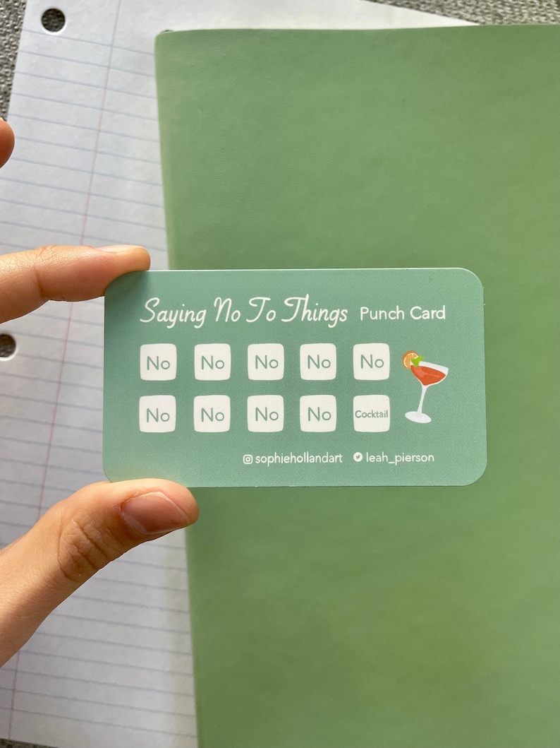 Saying No To Things Punch Card COCKTAIL Pack of 5 Motivational Loyalty Reward Card Self Care Stationery Proceeds Donated to Charity image 1