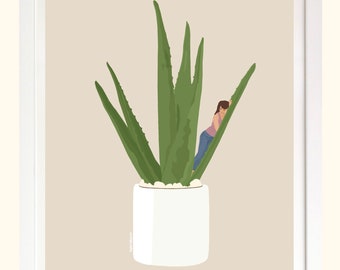 Aloe Girl Plant Mom Illustrated Art Print | Houseplant Print Plant Poster 8x10 Mailed Unframed Art