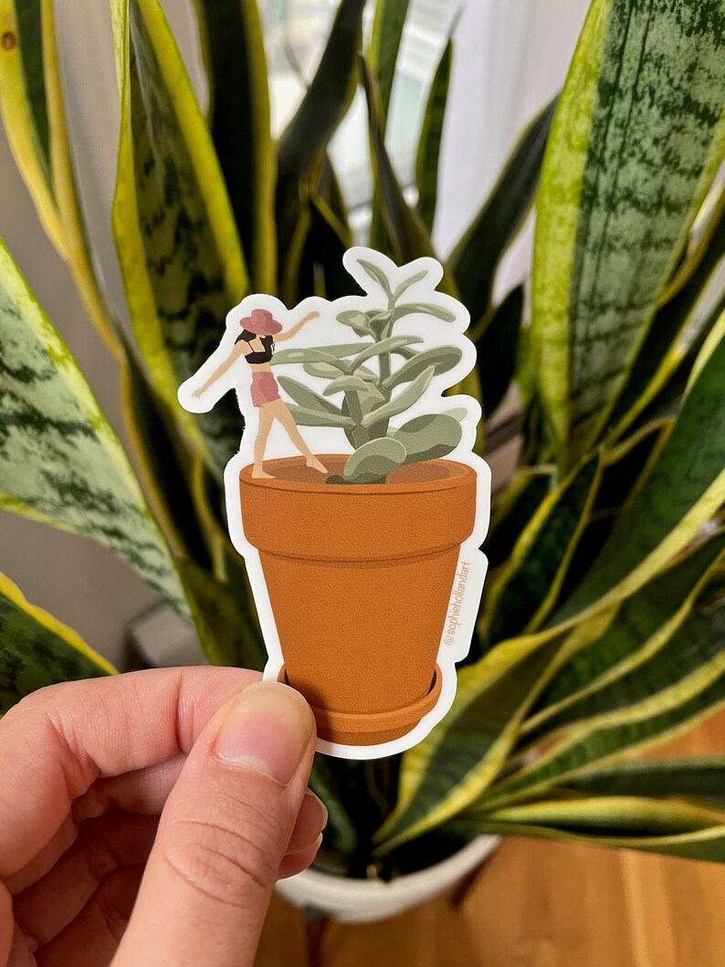 Jade Plant Girl Sticker | Weatherproof Vinyl Decal for Laptop, Water ...