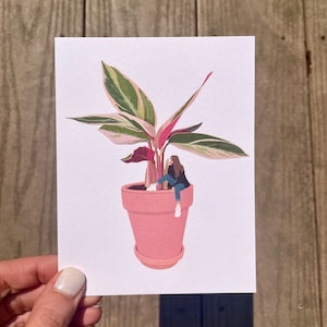 Menina de Stromanthe Triostar de <br> Entrega Rápida? Amante da planta Cartão Comemorativo | Papel de qualidade em branco ilustrado à mão | Planta com tema planta mãe pai