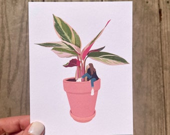 Stromanthe Triostar Girl Greeting Card | Plant Lover Greeting Card | Hand Illustrated Blank Quality Paper | Plant Themed Plant Mom Parent