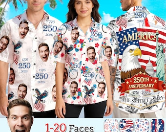 Personalized USA 250 Anniversary 1776-2026 Hawaiian Shirt: Custom Family America 250th Button Shirt