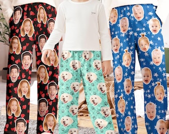Custom Pet Photo Pajama Pants: Dog Paw & Heart Prints, Personalized Family PJs