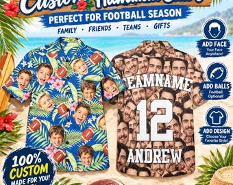 Custom Sports Theme Hawaiian Shirt, Personalized Face American Football, Baseball, Softball Tropical Button Down