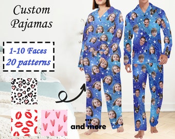 personalized pajama with Face for lover, Custom Face Women Long Sleeve Pajama Set, custom Valentine's Day pajamas with picture, Lover gift