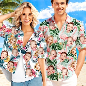 Custom Hawaiian Shirt with Face, Personalized Photo Tropical Beach Shirts, Custom Hawaiian Button Down Shirt for Men, Birthday/Vacation Gift