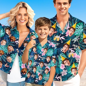 Personalize Hawaii Shirt with Face/Name/Age, Custom Beer Hawaii Shirt fot birthday party, Custom Vacation Tropical Hawaii Shirt, Group Shirt
