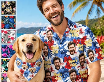 Personalized Face Age Text Hawaiian Shirt for Birthday, Custom Men Women Kids Aloha Shirt