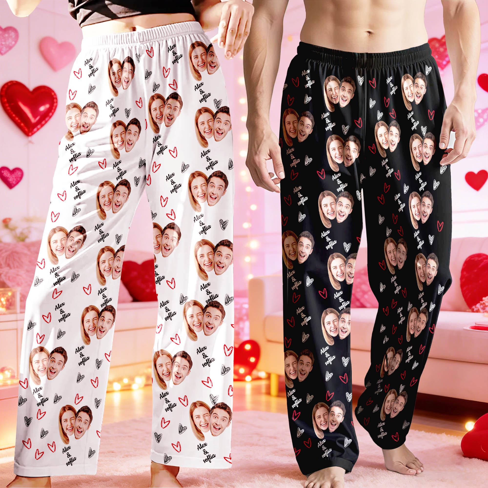 Pyjamas Fancy Text Custom Valentine's Day Pajamas With Faces and Text: Personalized Photo ...