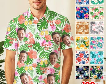 Personalized Birthday Hawaiian Shirt with Face&Text, Custom Photo Button Up Shirts for Men