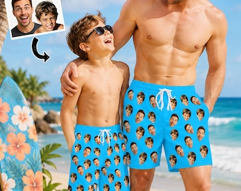 Custom Photo Swim Trunks for DAD, Personalized Men's Beach Shorts, Father's Day Gift