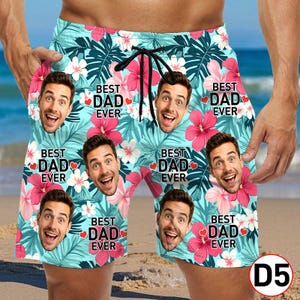Custom Face Hawaiian Swim Trunks & Dog Bandana: Personalized Beach Shorts D5 Face Text+Pattern