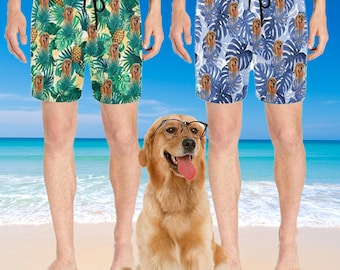 Personalized Men's Hawaiian Swim Trunks: Custom Face Tropical Shorts