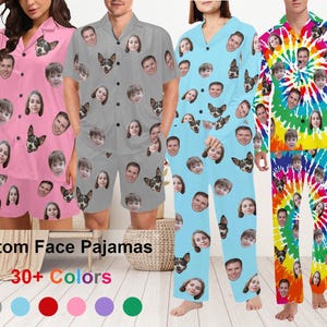 Custom Women Short Sleeve Pajama Set, Personalized Pajama with Face, Christmas Gift, Personalized Pet Pajamas, Custom Couple Pajama Pant