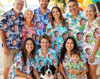 Personalized Funny Face Hawaiian Shirt, Custom Birthday Button Shirt  with Text, bachelor party gift