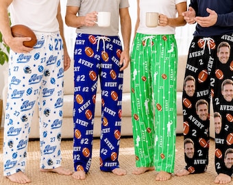 Custom American Football Pajama Pants with Name and Number, Personalized Photo Sport Team Gift