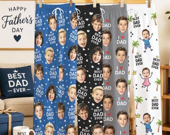 Custom Face Pajama Pants, Personalized Father's Day Gift, Family Photo Sleepwear
