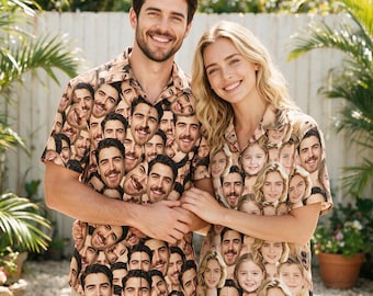 Personalized Multi-faces Hawaiian Shirt, Custom Family Vacation Shirt with Photo, Birthday Gift