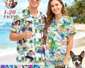 Custom Hawaiian Shirt with Face & Text: Personalized Logo Tropical Shirt for Men Women Youth