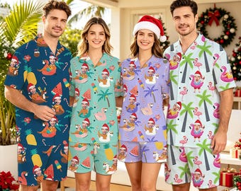 Custom Christmas in July Pajama Set: Personalized Face Hawaiian Pajamas