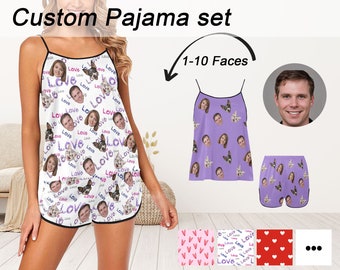 Bachelor Party Gift, Personalized Summer Pajama with Face for Women, Custom Pajamas with Dog, Custom Short Pajamas Pants, Mother's Day Gift