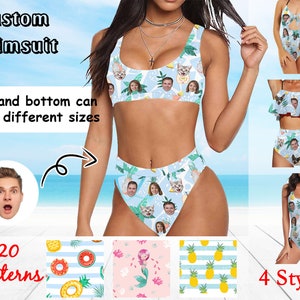 Custom Face Swimsuit Plus Size,Personalized bachelorette bathing suit,Custom Photo Swimwear Bikini Bathing Suit For Women,Funny Gift for her