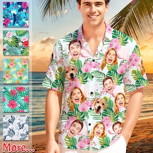 Personalize Face Hawaiian Shirt, Custom Men Button Down Shirt with Photo, Custom All Over Print Shirts logo text, Father&#39;s Day/Birthday Gift