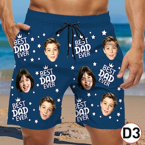 Custom Face Hawaiian Swim Trunks & Dog Bandana: Personalized Beach Shorts D3 Face Text+Color