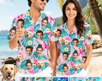 Personalized Face Logo Group Hawaiian Shirt, Custom Photo Aloha Shirt, Bachelor Party Gifts