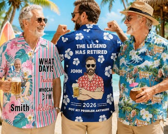 Custom Retirement Hawaiian Shirt with Photo, Personalized summer aloha shirt, Gift for Retired Grandpa