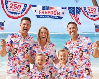 Personalized 250 Years America 1776-2026 Patriotic Hawaiian Shirt: Custom Face Hawaii Shirt, Independence Gifts