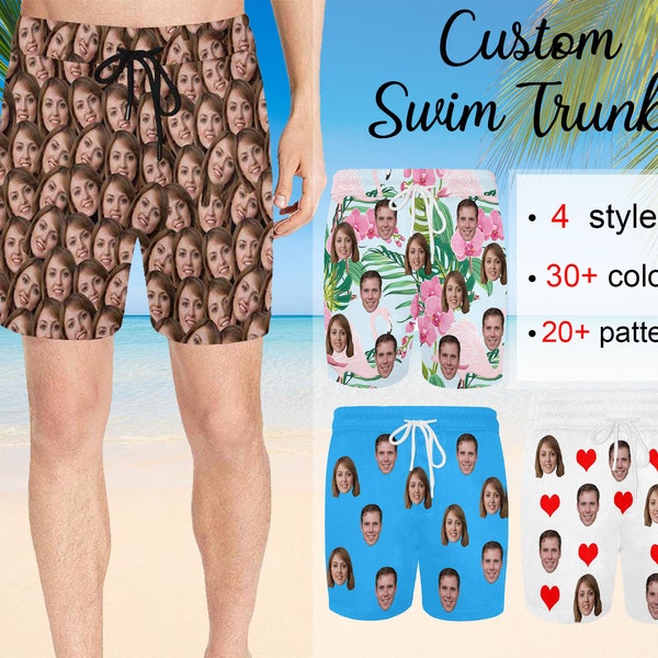 Custom Face Swim Trunk for Man Boy, Personalized Swim Shorts with Faces, Custom Hawaiian Surf Trunks, Father's Day Gift, Custom Beach Shorts