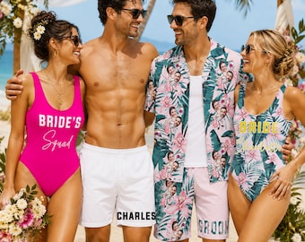 Custom Face Bride Hawaiian Shirt and One Piece Swimwear: Personalized Bachelorette Party Gift