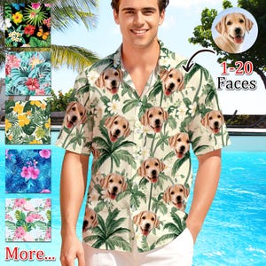 Custom Dog Face Hawaiian Shirt Personalized Tropical Beach Shirts Custom Men Hawaiian Button Down Shirts Anniversary/Birthday/Vacation Gifts