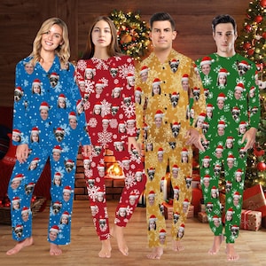 Custom Family Christmas Photo Pajamas, Custom Face Women Long Sleeve Pajama Set, Custom Pajamas with Picture, Personalized Christmas Gifts