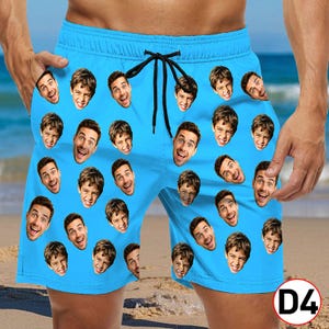 Custom Face Hawaiian Swim Trunks & Dog Bandana: Personalized Beach Shorts D4 Face+Color