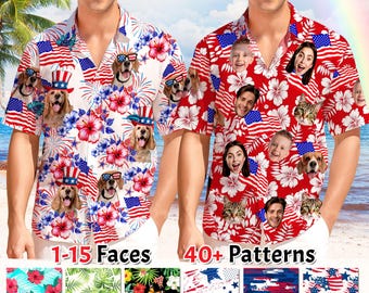 Personalized 4th of July Hawaiian Shirt: Custom Face, American Flag