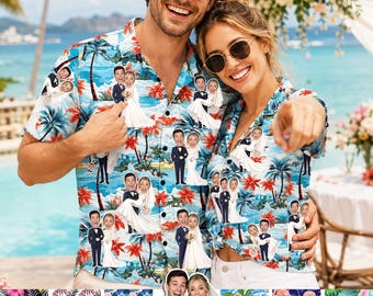 Custom Wedding Party Hawaiian Shirt, Personalized Face Hawaii Shirt for Bride Groom, Bachelor Gift