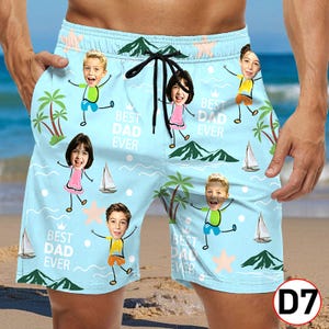 Custom Face Hawaiian Swim Trunks & Dog Bandana: Personalized Beach Shorts D7 Body Text+Color