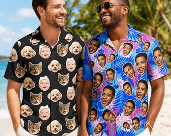 Personalized Funny Face Hawaiian Shirt for Men, Custom Logo Button Up Shirt