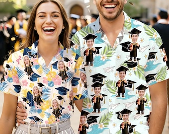 Custom Face Bachelor's Gown Hawaiian Shirt, Class of 2026 Graduation Gift, Graduation Party Shirts