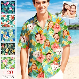 Custom Face Hawaiian Shirt Personalized Men Hawaiian Button Down Shirts Custom Face Shirts Summer Gifts Anniversary/Birthday/Vacation Gifts