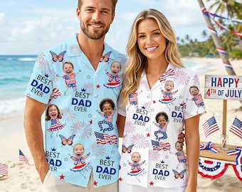 Custom Photo Hawaiian Shirt, Dad Ever 4th of July Print