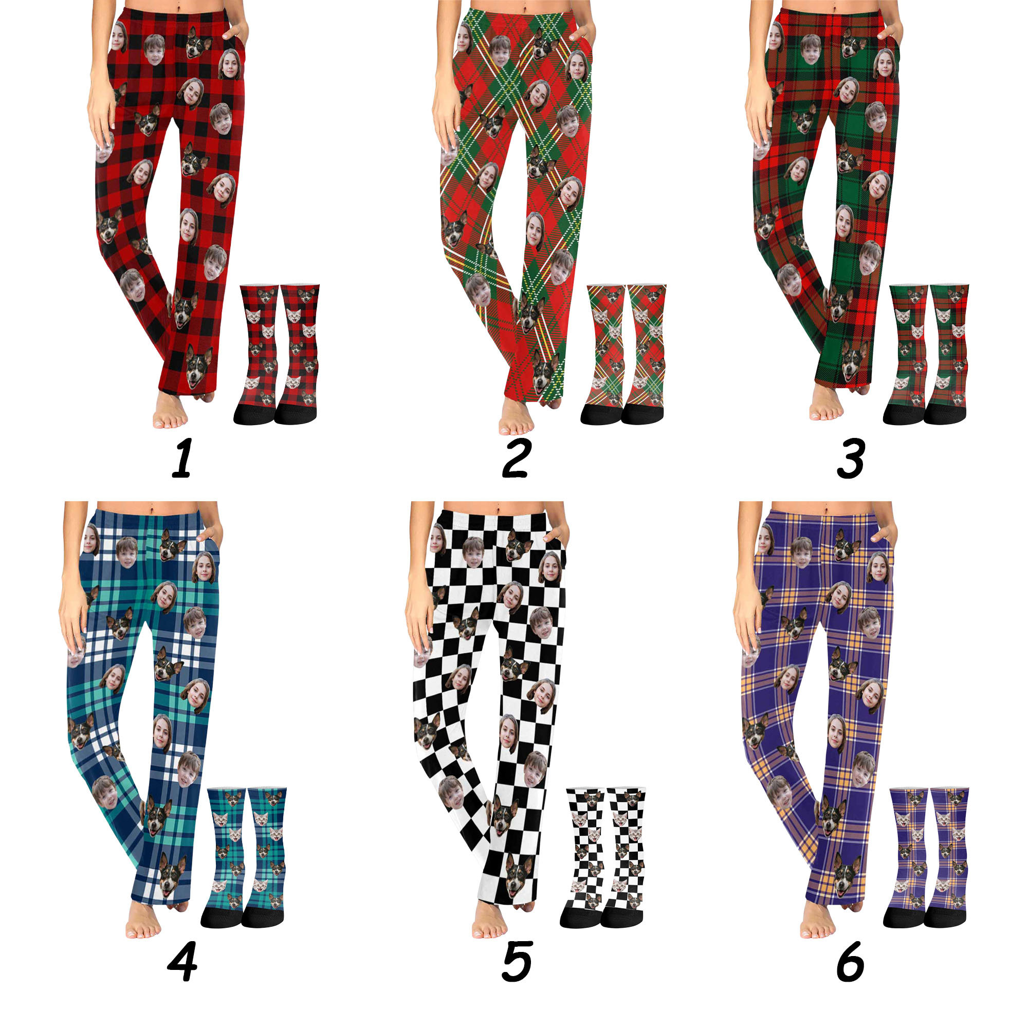 Buffalo Plaid Christmas Pajama Pants With Face Custom Pajama Etsy