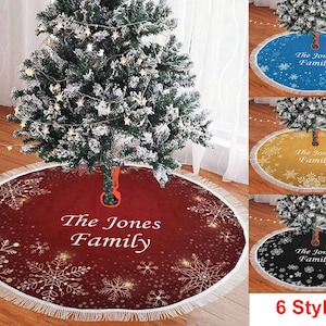 Personalized Christmas Tree Skirt Red, Customized Christmas Tree Skirt, Personalized Name Tree Skirt, Christmas Tree Skirt with Family Name