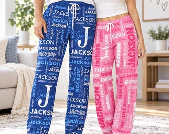 Personalized Name Pajama Pants: Custom Couple Sleepwear, Gifts for Family