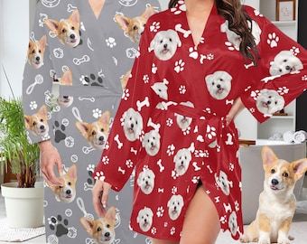 Custom Pet Face Kimono Robe: Personalized Dog/Cat Lover Gift
